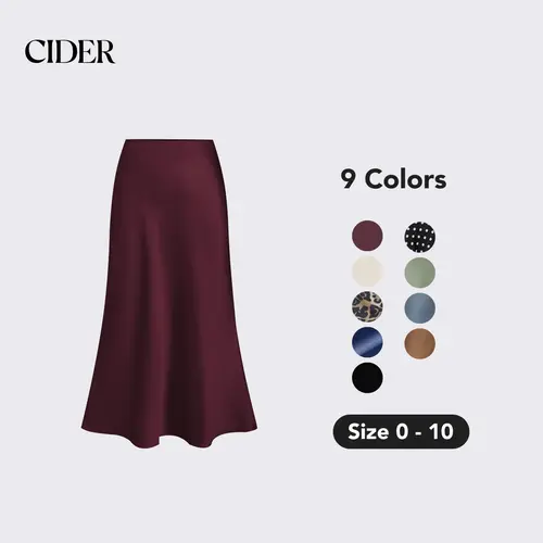 Cider Satin Solid Ruffle Long Skirt High-Waist Midi Skirt Glossy A-Line Fashion Bottom