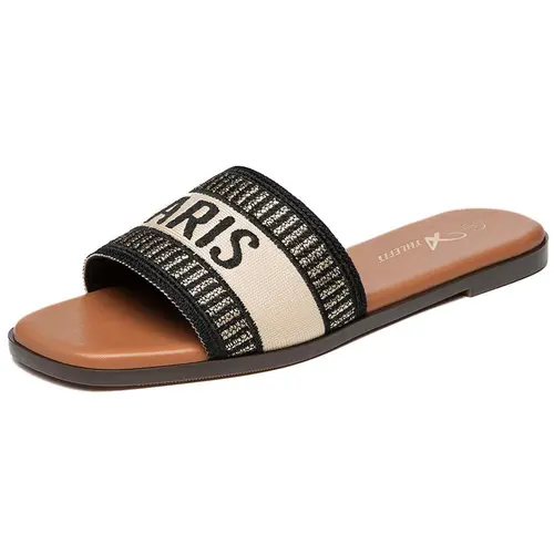 Athlefit Women's PU Ankle Flat Slide Sandals - Comfortable Braided Slip-On Shoe for Fashionable Casual Wear