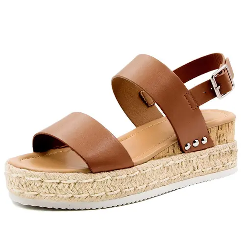 Athlefit Women's Open Toe Espadrilles Sandals - Ankle Strap Buckle Wedge, Studded Platform Women's Sandals, Flatform Lift Casual Walking Footwear