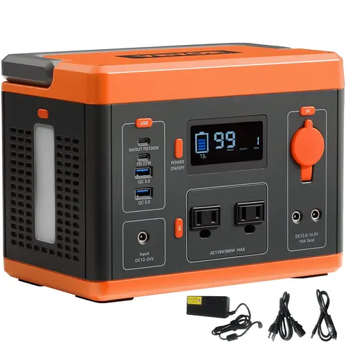 【fathersdaygift】VEVOR Portable Power Station Solar Generator 296Wh Lithium Battery with AC Outlet QC3.0 Fast ChargingUSB Type-C PortLED Light & LCD Screen,Ideal for Outdoor CampingRV Home UseEmergency BackupEmergency Battery PackHigh, High Capacity Batter