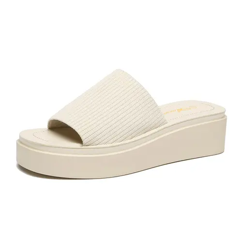 Athlefit Women's Solid Chunky Sole Open-Toe Slip-On Beach Slides Sandals - Polyurethane Platform Lift Casual Walking Shoes for Summer, US6