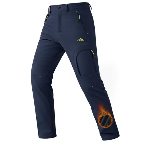 MAGCOMSEN Men's Winter Heat Trapping Pants - 5-Zip Pockets, Fleece Lined, Water Resistant, Snow Ski Hiking Outdoor Pants, Heat Trapping Men's Pants