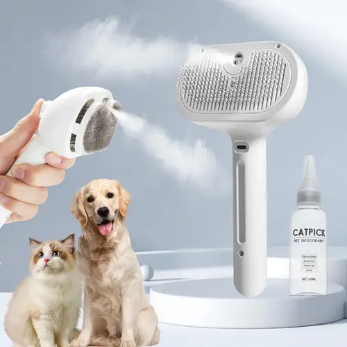 Pet Spray Hair Removal Comb, 1-piece pet hair brush, pet hair cleaning brush with shedding button, cat brush, dog brush, cat and dog beauty and massage comb, pet supplies