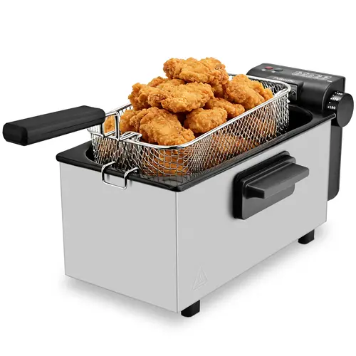 SUSTEAS 3.1QT (2.7QT) Electric Deep Fryer - 3L Stainless Steel Household Appliance, 1500W Quick Heat, 220V, Timer Control, Adjustable Temperature, Lid with Viewing Window, Removable Basket, Ideal for Family & Friends Home Cooking (Kitchen Accessories), Ho