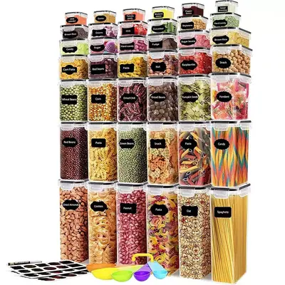 AISOON 68/32 PCS BPA-Free Plastic Food Storage Container Set - Airtight Resealable Lidded Plastic Canisters with Grain Dispenser, Stackable Multipurpose Food Organizer, Household Items Home Goods for Pantry