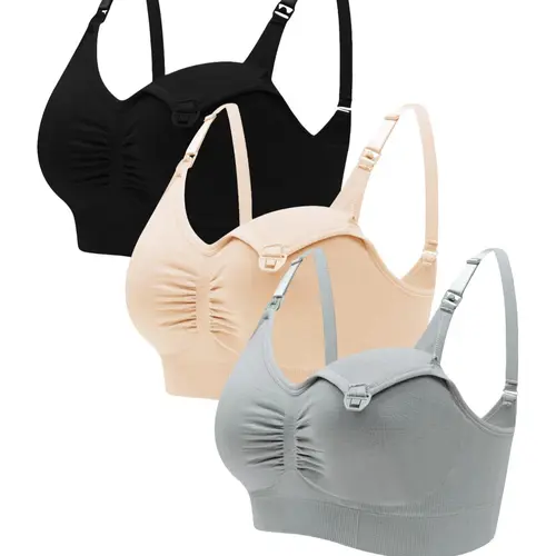 Ruched Adjustable Strap Pregnancy Nursing Bras, Detachable Chest Pad Seamless Front Buckle Bra for Pregnant & Lactating Women, Breastfeeding Bras, Maternity Lingerie