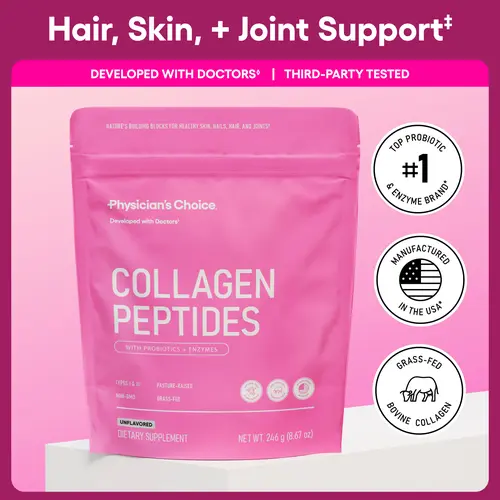 Physician's Choice Collagen Peptides Powder for Hair, Skin, Nails & Joint Support for Women - Hydrolyzed Grass-Fed + Non-GMO Protein - Unflavored