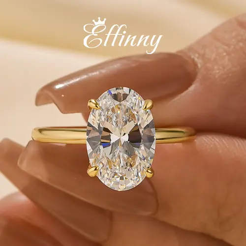 Effinny Tarnish-resistant S925 Sterling Silver 3.5ct Solitaire Oval Engagement Ring for Women,Travel-friendly Jewelry Ring,Available in Lab-grown Moissanite