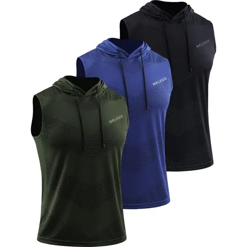 Neleus Men's 3 Pack Workout Clothes, Hooded Sleeveless Dry Fit Athletic Sports Vest for Running and Boxing, Polyester, Vests, Athletic Sleeveless Men's Sports Vest tiktokshopbacktoschool,back to school,back to school haul