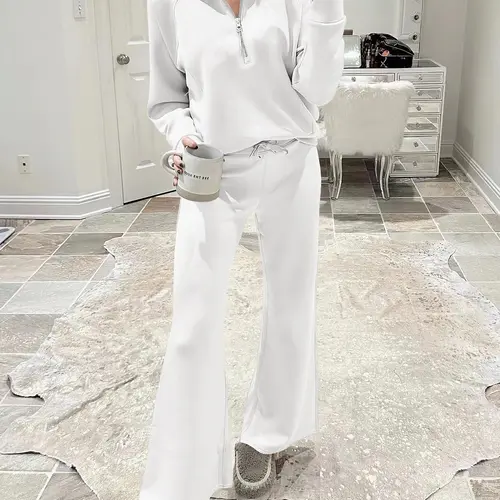 ANRABESS Women 2 Piece Outfits Sweatsuit Set 2026 Fall Oversized Half Zip Sweatshirt Wide Leg Sweatpant Lounge Set Tracksuit