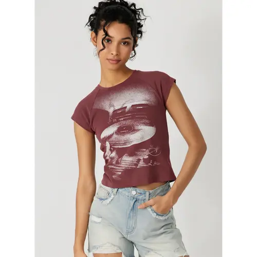 Cider Jersey Round Neckline Graphic Short Sleeve Tee
