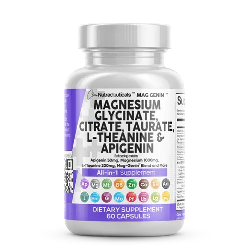 Clean Nutraceuticals Magnesium, Glycinate, Citrate Taurate, L-Theanine, Apigenin, Magnesium & More for Sleep Vitamin Dietary Supplement Capsules - Mag Genin