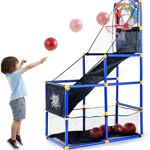 2025 Toys for Kids Arcade Basketball Game Set with 4 Inflatable Balls & Hoop Outdoor Sport Play Easy Set Up Air Pump   for Kids Boys Adjustable basketball hoop &LED Basketball Backboard