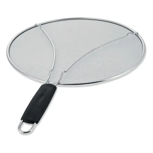 Stainless Steel Splatter Guard 13" Fine Mesh Cover, Grease & Oil, Splatter Screen for Frying Pan, Cooking Pots, with Resting Feet & Comfort Grip Handle