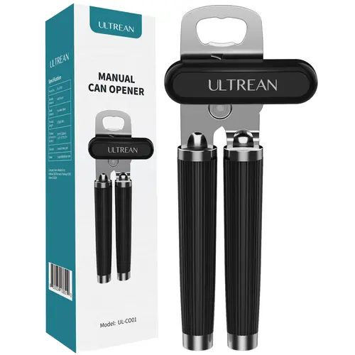 ULTREAN Heavy-Duty Stainless Steel Smooth Edge Manual Can Opener - Handheld Kitchen Utensil with Built-In Bottle Opener