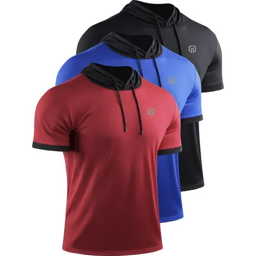 Neleus Men's Running Shirt Workout Athletic Shirts with Hoodie Gym Sweatwear 100% Polyester Breathable Quick Drying Mesh Fabric High Performance Activewear Fitness Sport Outfits summerwins,travel essentials,camping essentials
