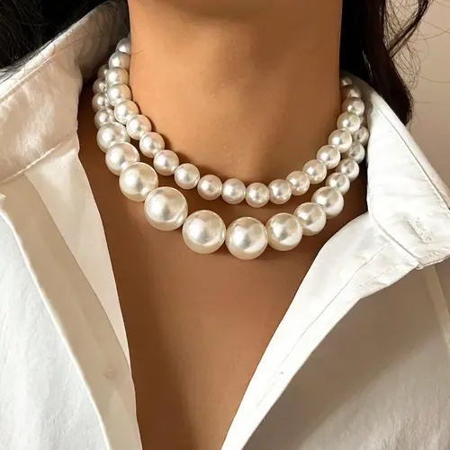 Women's Punk Style Faux Pear Decor Beaded Necklaces, 2pcs/set Vintage Retro Trendy Matching Necklaces, Chic Jewelry Gifts As Birthday Gift for Girlfriend