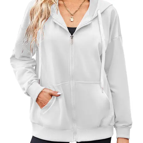 ZEAGOO comfyclothing Women's Lightweight Hoodies Full Zip Up Oversized Sweatshirts with Pockets Long Sleeve Thin Casual Hooded Jackets Basic collar chic coats Ribbed Skirts