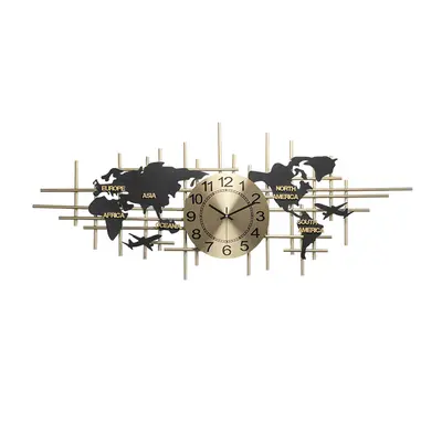 Homary 38" Handmade Irregular Metal Modern Iron World Map Wall Clock, Silent Battery-Powered Large Art Clock for Living Room Home Decor