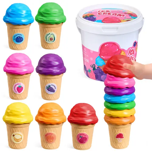 JoyCat Fun Ice Cream Play Set - Unisex Preschool Interactive Learning Toy (20 Scoops) for Ages 4+, Vibrant Maths Materials, Color Style Learning, Counting, Color Sorting, Montessori Fine Motor Skill Stacking, Develop Skills, Kids Gift