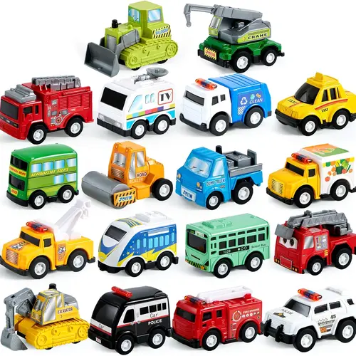 Easter basket stuffers 18pcs Pull Back Toy Cars and Vehicles Set, Pull Back City Cars and Trucks Toy Vehicles Set Model Car, Friction Powered Die-Cast Cars for Kids Outdoor Play