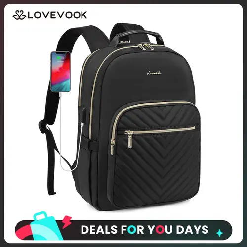 LOVEVOOK Laptop Backpack with USB Port,Quilted Casual Work Bags for Women with Laptop Compartment, Daypack College Business Teacher Computer Bag Travel Bags Laptop bag Carry on Backpack