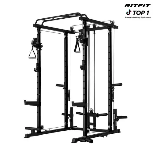 RitFit P3 Power Cage (1200lbs Capacity) with Smooth Cable System - Aluminum Pulleys, Adjustable Home Workout Gear, Indoor Exercise Equipment for Garage Home Gym Fitness Training, Fitness Training Equipment