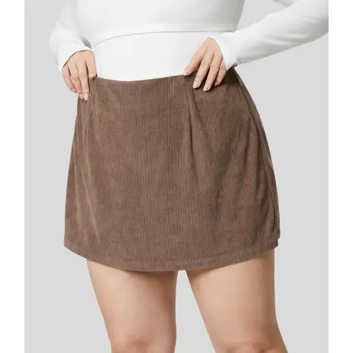 Halara High Waisted Invisible Zipper 2-in-1 A Line Mini Corduroy Casual Plus Size Skirt #BackToSchool