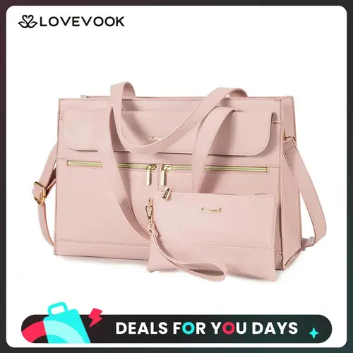 LOVEVOOK Laptop Tote Bags 15.6-17.3 inches for Woman with Clutch Purse, Large Business Teacher Office Crossbody Purse with 2 Cup Holder, Compact Waterproof Vegan Leather Shoulder Bags and Computer bag for Work, Office, Casual TikTokShopBackToSchool