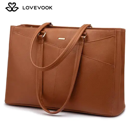 LOVEVOOK Laptop Tote Bag for Women, Waterproof Leather 15.6 Inch Computer Bags, Work Purses for Women, Handbags for Travel, College, Work and Casual, Messenger Bag for Teacher and Nurse.