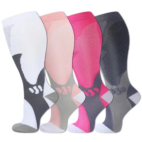 Isunie Plus Size Compression Socks for Women & Men, 3/4 Pairs Wide Calf Knee High, Graduated Support, Breathable & Comfortable for Swelling Relief, Leg Fatigue, Work & Everyday Wear