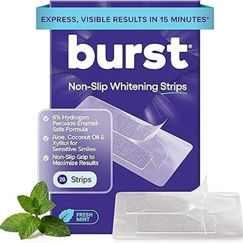 BURST Teeth Whitening Strips for Sensitive Teeth, No-Slip Grip, Dental White Strips Kit, 20 Strips, 10 Treatments, Visibly Whiter Teeth After One Use