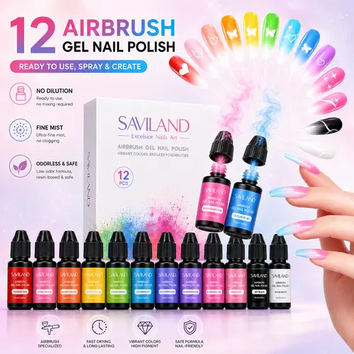 SAVILAND Airbrush Gel Nail Polish: Create Gradient Blush High Color Saturation Patterns Perfect Home Salon Cuticle Care Festival Gift summervibes