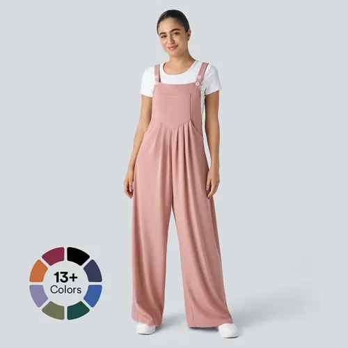 Halara Adjustable Strap Button Multiple Pockets Plicated Waffle Casual Overalls #BackToSchool