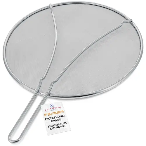 Stainless Steel Splatter Guard 13" Fine Mesh Cover, Grease & Oil, Splatter Screen for Frying Pan, Cooking Pots, with Resting Feet