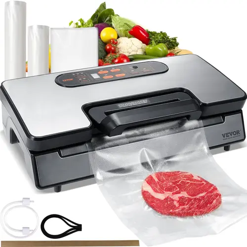 【Summerfinds】VEVOR Vacuum Sealer Machine 90Kpa 130W Powerful Dual Pump and Dual SealingDry and Moist Food StorageAutomatic and Manual Air Sealing System with Built-in Cutterwith Seal Bag and External Hose, Vacuum Packing Machine, Bagged Vacuum Sealers, Du