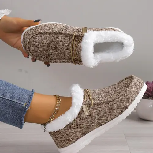 2025 Women's Casual Slip on Fluffy Simple Sneakers, Cozy Sock Shoes, Warm Comfortable Round Toe Plush Winter Walking Shoes, Brown Female All-match Matching Indoor Footwear for Fall & Winter, Daily Wear Shoes, Slip on Flats