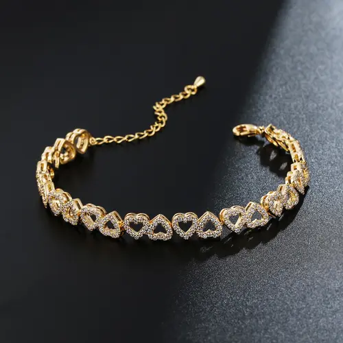 Valentine Gift Women's Elegant Artificial Zircon Decorated Heart Design Bracelet, Fashion Jewelry Accessories for Party, Daily Clothing Decor for Girl