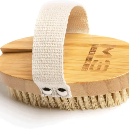 Wooden Firm Dry Brush & Shower Brush for Body Care- Handheld Back Scrubber Body Brush Exfoliator & Dead Skin Remover for Men & Women by M3 Naturals
