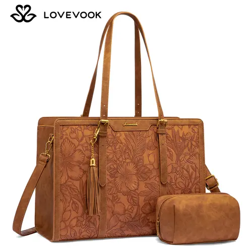 LOVEVOOK Canvas Laptop Tote Bag 15.6 & 17.3 inches for Women with Clutch Purse, Lightweight Tote Bag with 2 Cup Holder, Purses for Women, Computer bag for Work, Office, Casual.  DealsForYouDays