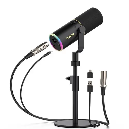 TONOR TD510 Wired Dynamic Pro Mic - USB/XLR Dual Ports Noise-Canceling Recording Mic, Podcast Equipment for Gamers, PC Accessories with Quick Mute, Headphone Output, Plug-and-Play Functionality