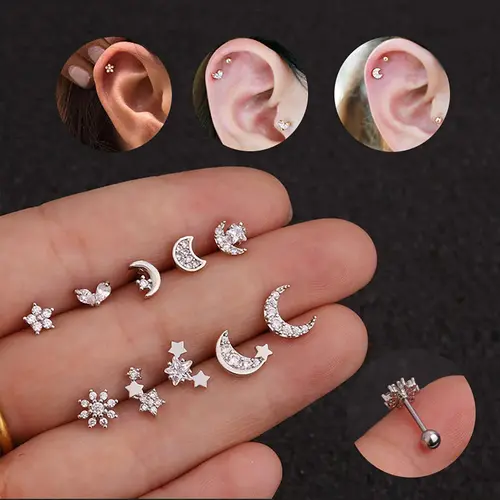 Women's Elegant Rhinestone Decor Star & Moon Design Stud Earrings, 10pcs/set Trendy Exquisite Stud Earrings, Chic Gorgeous Jewelry