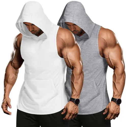 COOFANDY 2 Pack Mens Workout Hooded Tank Tops Bodybuilding Muscle Cut Off T Shirt Sleeveless Gym Sport Hoodies Menswear Summer Outfits Breathable Exercise