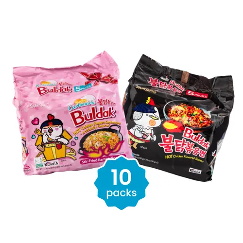 Samyang Buldak Reman Tasting Pack - 10 Packs (Carbonara Hot Chicken, Hot Chicken) Noodle Spicy Instant Food
