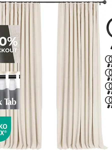 Back To School Inovaday 2pcs Blackout Curtains Linen Curtains for Living Room Bedroom Window Drapes Clip Rings/Rod Pocket Linen Black Out Curtains Thermal Insulated