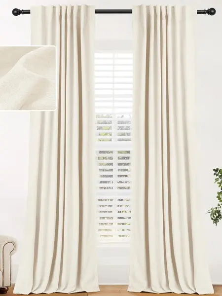 Back To School,Inovaday 2pcs Blackout Curtains Linen Curtains For Living Room, Back Tab Thermal Insulated Black Out Curtains Farmhouse Style Heavy Duty Easy Maintenance Outdoorfun