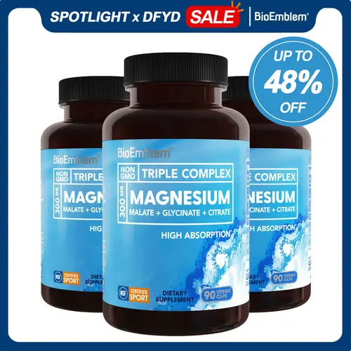 BioEmblem Triple Magnesium Complex Dietary Supplement - 300mg Glycinate, Malate, Citrate for Muscles, Nerves - Vegan, GMO-Free, GMP-Certified Mineral Capsules (270 Count)