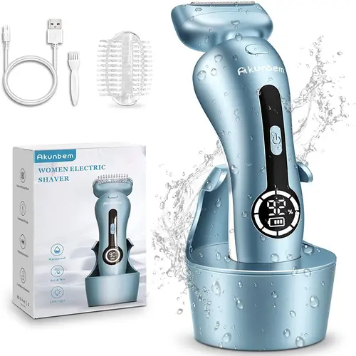 Women's Cordless Rechargeable Electric Shaver & Trimmer - Silent, Hypoallergic, IPX7 Waterproof, Detachable Head, LED Light, for Bikini & Leg Hair Removal
