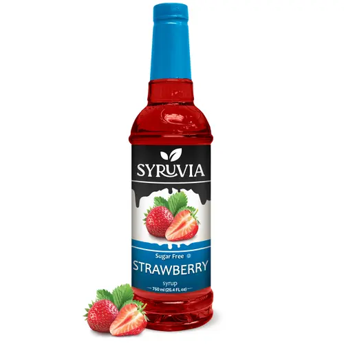 Syruvia Sugar-Free Strawberry Syrup - 25.4 fl oz, 0 Calories, Kosher, Gluten-Free, Ambient Food Syrup for Drinks, Desserts, All Ages, 750ml Equivalent, 36 Months Shelf Life