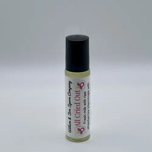 All Cried Out Rollerball Perfume Bottle - Beauty & Personal Care Unisex Fragrance, Aromatic Fruity Scent with Strawberry, Caramel, Woody & Powdery Milk Notes, Cosmetic Scent in Sweet Almond Base, 2.5 oz Body Product, Almond Oil